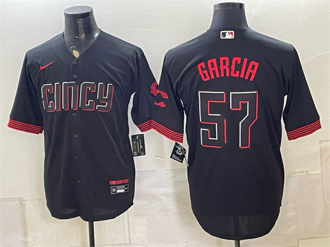 Men's Cincinnati Reds #57 Julian Garcia Black City Connect Cool Base Stitched Baseball Jersey